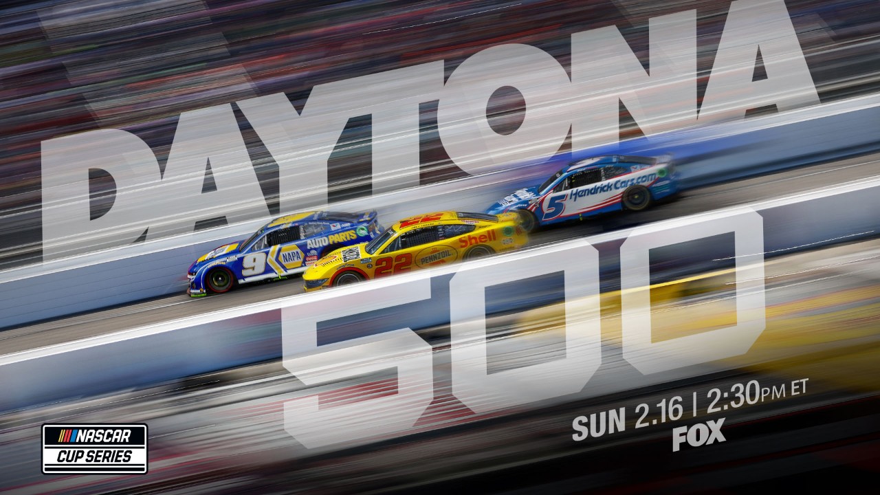 Key art for the 2025 Daytona 500 on FOX. Watch NASCAR with DISH.