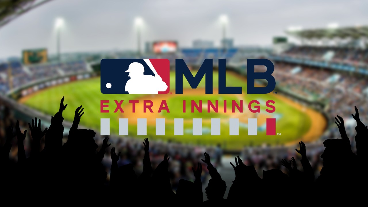 An image of a baseball stadium with cheering fans the the MLB Extra Innings logo.